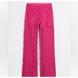 H&M straight leg crocheted hot pink pants size L